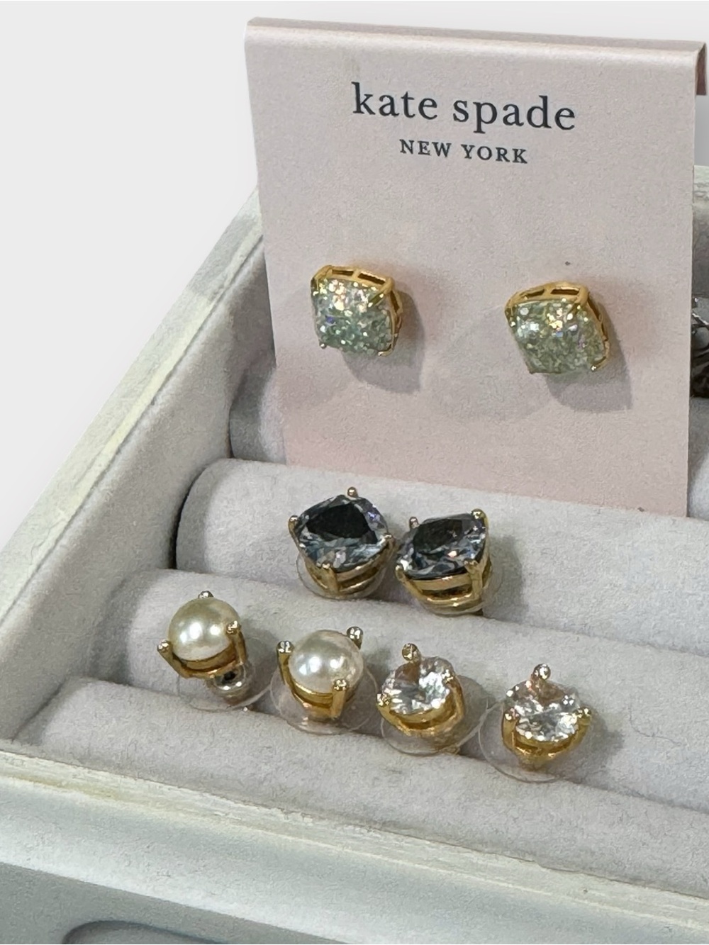 Kate Spade Earrings Bundle 4 Pairs Opal Pearl Crystal Studs Gold Tone